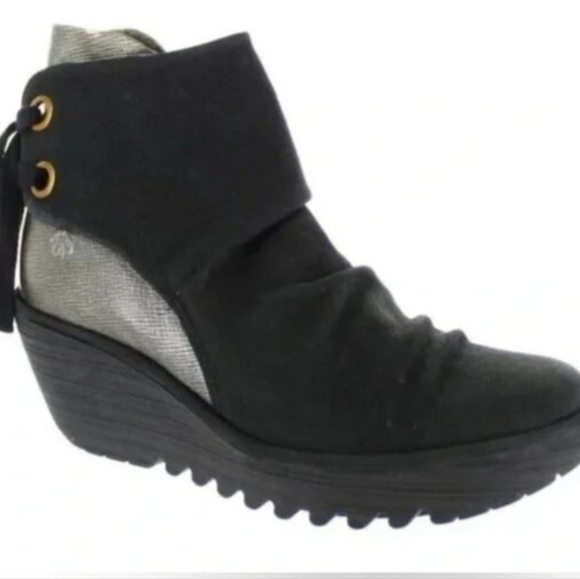 Fly London Shoes - Fly London Leather Black Silver Platform Ankle Boots 37